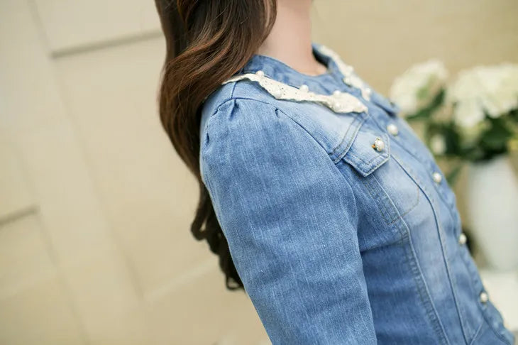 2023 Spring/Summer New Denim Jacket Women's Korean Casual Slim All-Match Short Crop Sleeve Short Sleeve Denim Button Up Top
