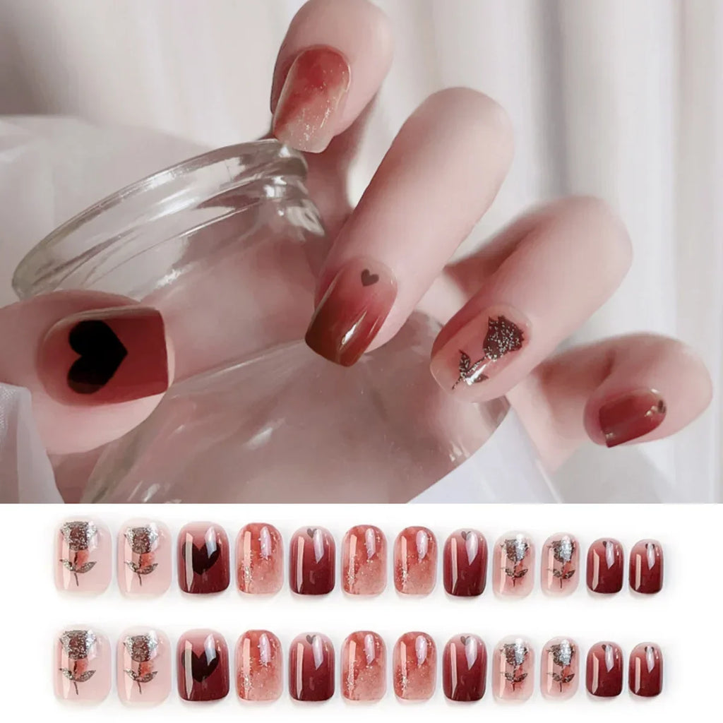 24PCS/SET Cold Black Chess Board Wearing Fake Nails Finished Product Long Full Coverage Acrylic Removable Press on Nails Art Tip