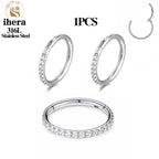 316L Stainless Steel Zircon CZ Hinged Segment Nose Septum Clicker Ring Round Earrings Hoops Ear Tragus Helix Piercing Jewelry