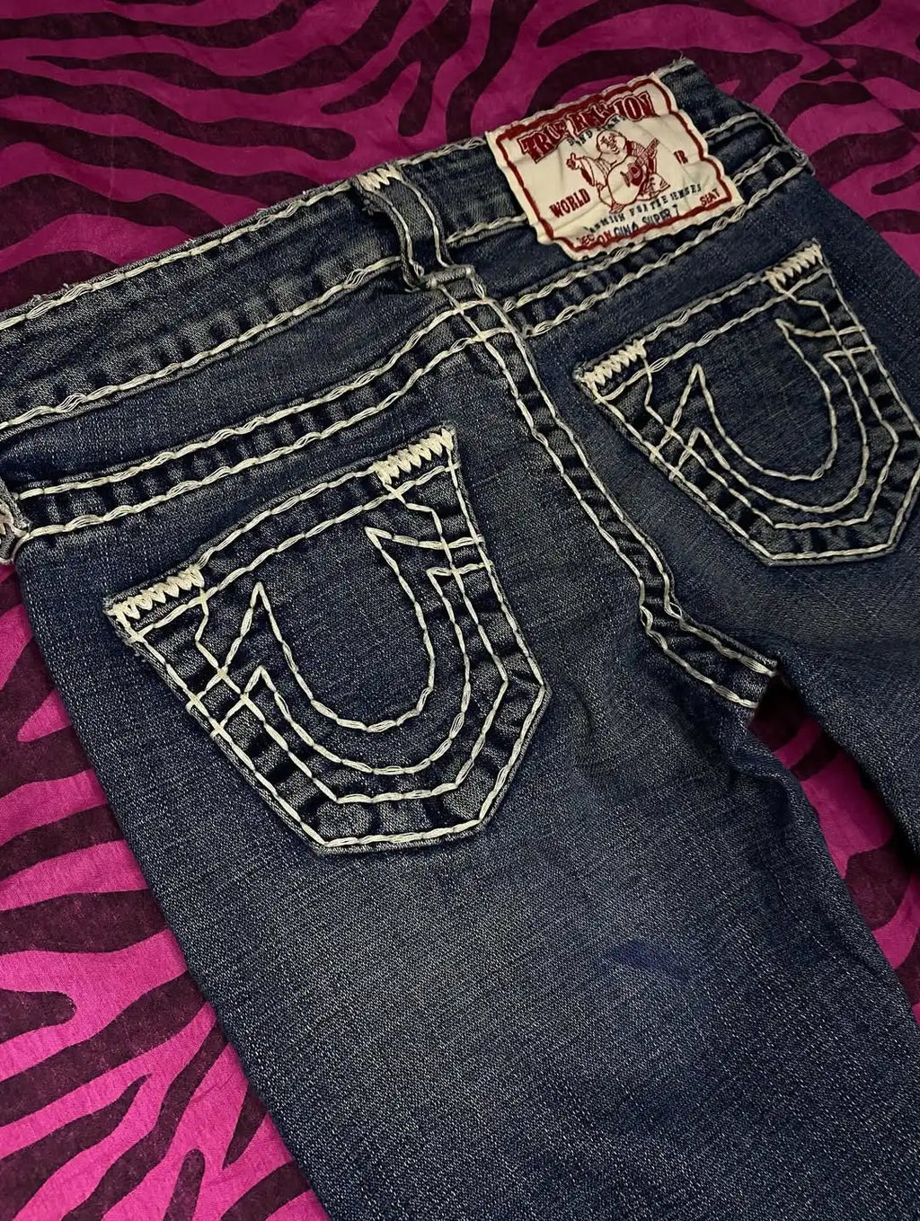 Buddha Statue Pocket Embroidery Low Waist Jeans Hip-hop Punk Street Fashion Washed Casual Jeans Women's Clothing