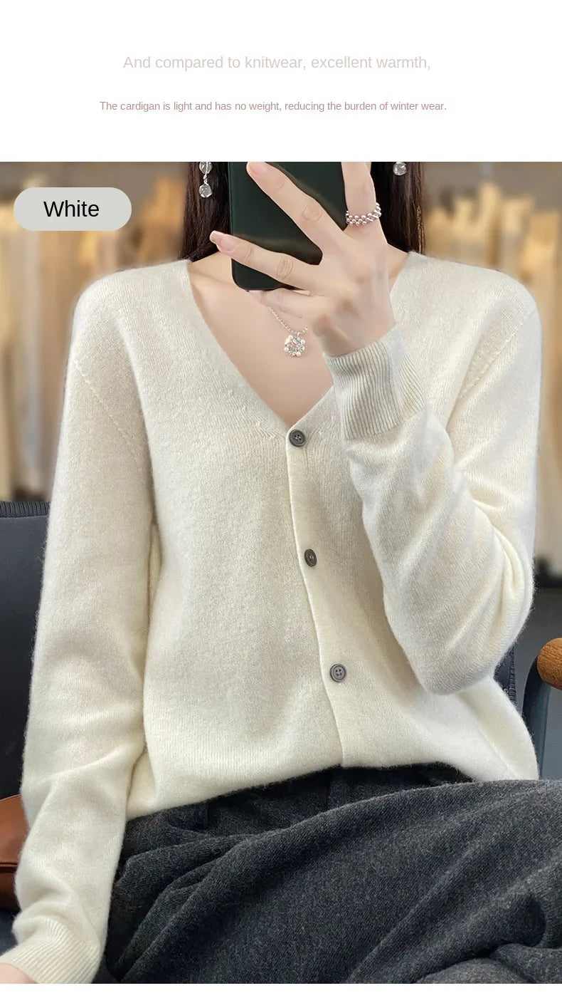 100 Merino Wool Knitted V-neck Sweater Women's Top Loose Korean Version Fashionable Versatile Autumn And Winter Cashmere Sweater