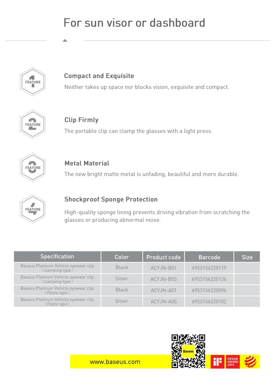 Baseus Car Eyeglass Storage Clip Sun Visor Sunglasses Holder for Auto Card Ticket Stand Interior Accessories Car Eyeglass Holder