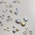 20PCS 3D Glossy Gold Silver Metallic Love Heart Various Crook Frame Solid Alloy Nail Art Rhinestones Decorations Manicure Charms