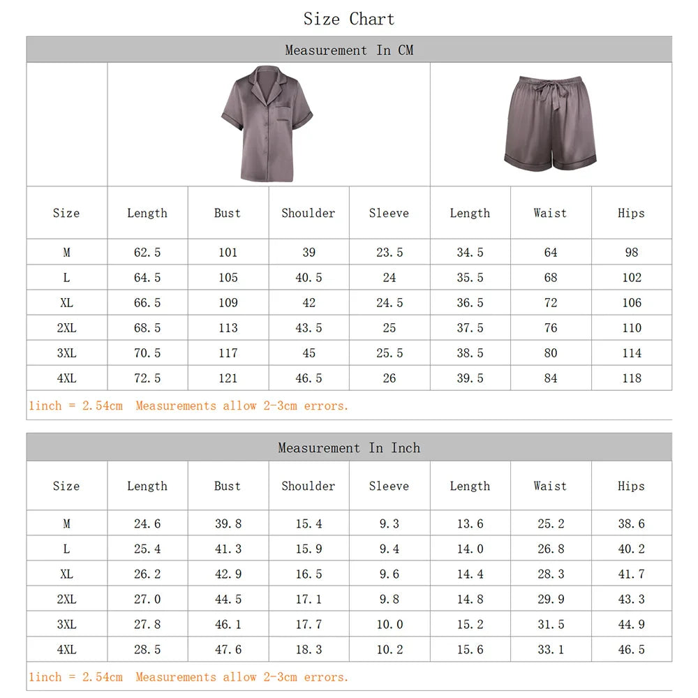 100% Real Mulberry Silk Womens Pajamas Set Sleepwear Pjs Button Down Short Sleeve Shirt Top and Shorts Loungewear 2 Piece M-4XL