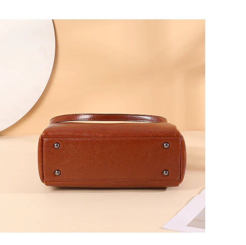 Burminsa Retro Cowhide Genuine Leather Handbags For Women 2025 Luxury Designer Work Tote Shopping Ladies Shoulder Crossbody Bags