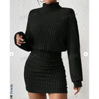 Autumn And Winter Slim Fit Fashionable Long Sleeved High Neck Slim Fit Dress Striped Women's New Dress