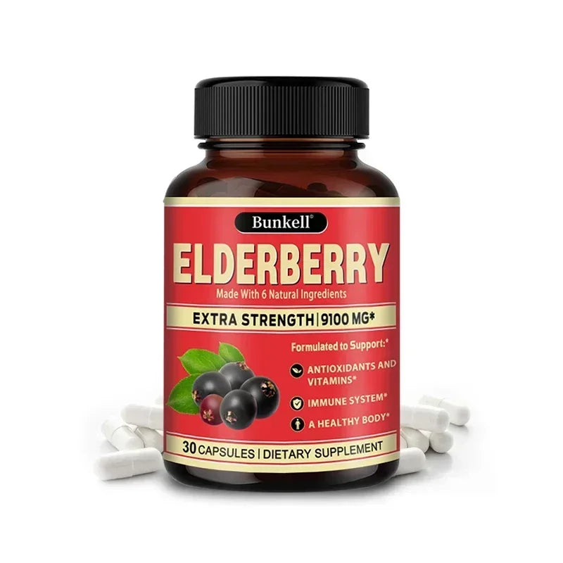 Elderberry Capsules - Rich in Vitamins - Supports Antioxidant, Immune System Health, Non-GMO,Dietary Supplement