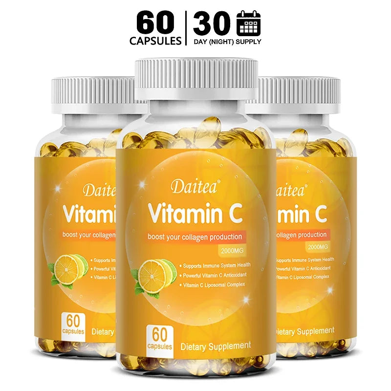 Daitea Vitamin C Capsules 2000 mg Nutritional Supplement - Antioxidants promote skin, hair, nails and immune health
