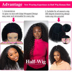 Deep Curly Half Wig Human Hair Glueless Wig Human Hair Ready to Wear 3 IN 1 Half Wig Drawstring Jerry Curly Glueless Half Wig