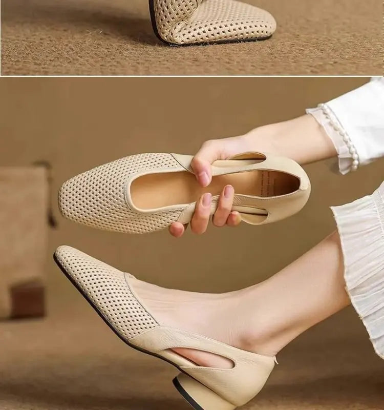 2025 Women's Breathable Knit Slip-On Flats Openwork Mesh Pointed Toe Shoes Lightweight Casual Slippers for Southeast Asia