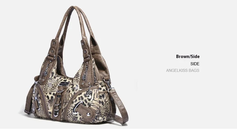Angelkiss Women Handbags Leopard Bag Top-handle Handbag Fashion Satchel Dumpling Pack Shoulder Bag Tote Bag Hobos Large Purse