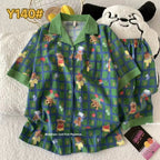 Cute Pink Cloud Cotton Spwear Bear Print Home Clothes Long Sve ort Sve Women's Comfortable Home Suit Summer Thin