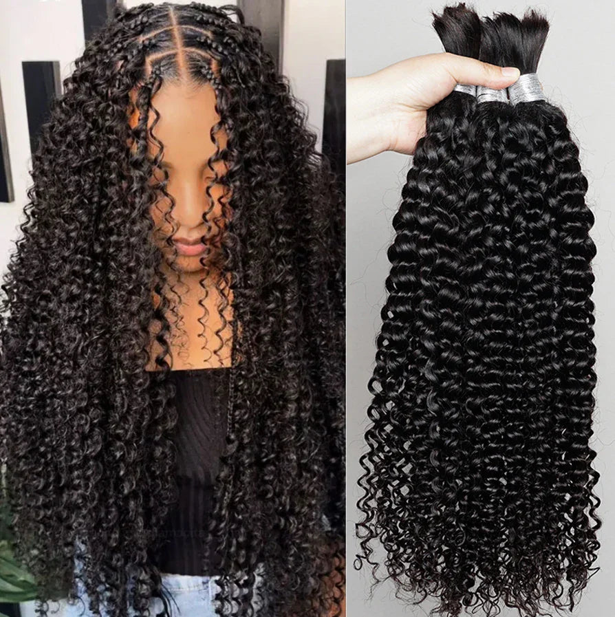 100% Human Hair Bulk for Braiding 1 Bundle Jerry Curly Natural Black Indian Remy Human Boho Braiding Hair Bulk Extensions Bobbi