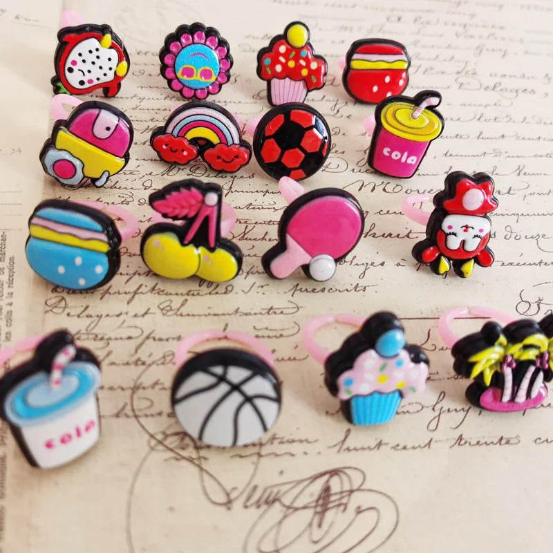 10pcs/lot Children's Cartoon Rings Candy Flower Animal Bow Shape Ring Set Mix Finger Jewellery Rings Kid Girls Toys Anillo