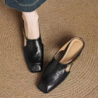 2025 New Retro Style Baotou Women's Sandals Half Slippers Square Toe Inside Heightening