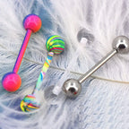 1PCS/4PCS 14G Stainless Steel Tongue Rings Barbell Rainbow Colorful Tongue Bar Piercing Body Jewelry