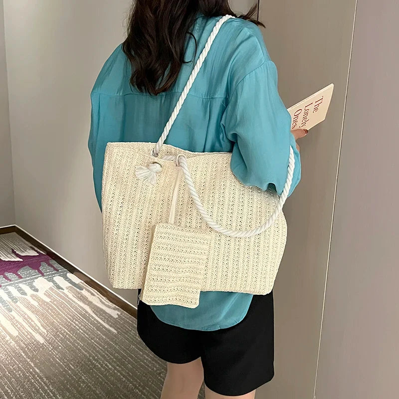 Designer Women Handbags Fashion Large Capacity Straw Tote Bag Summer Beach Bag Casual Bali Big Purse