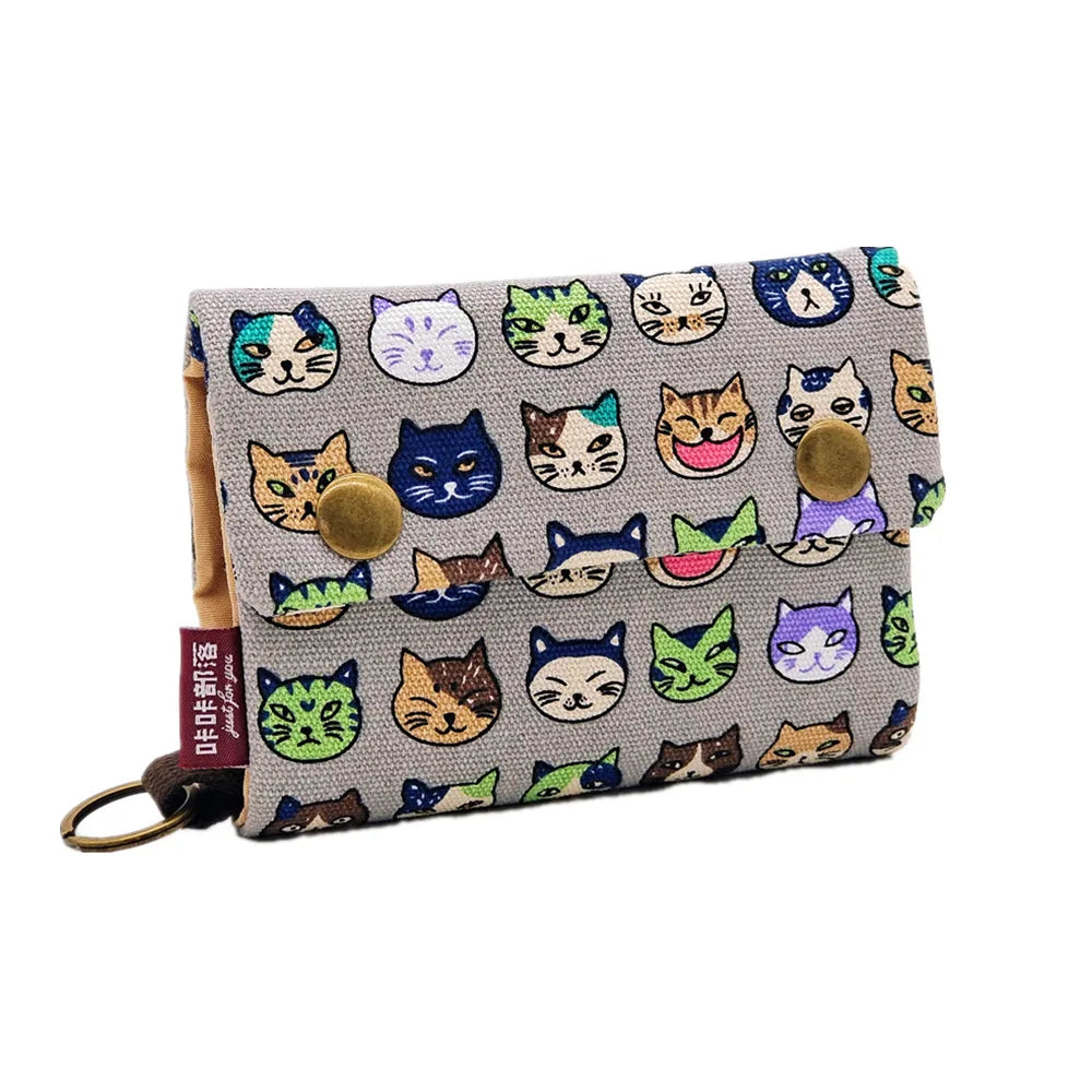1pcs New Canvas Cartoon Totoro Cat Printed Flower Dog Women Short Wallet Cute Mini Money Key Bag Coin Pocket Purse for Children