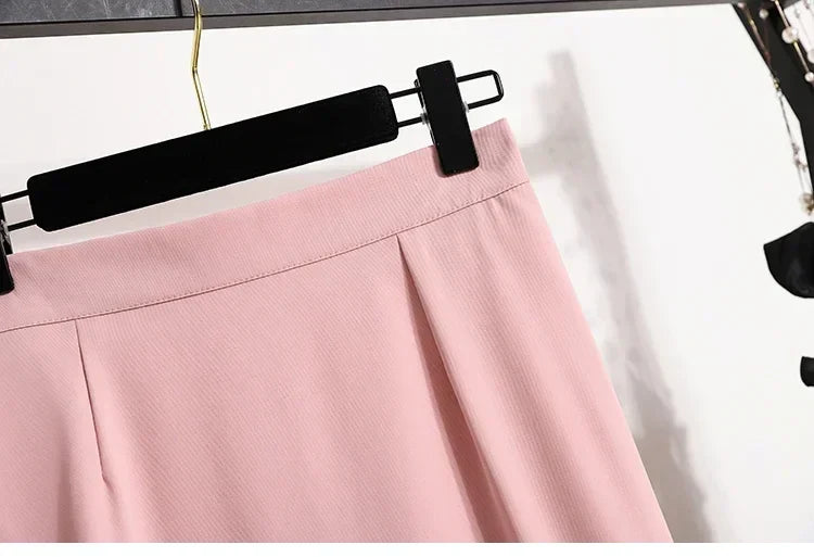 2025 Summer Female Fashionable Versatile Solid Skirts High Waisted Mid Length A-line Plus Size Skirt Split Wrap Body Skirt
