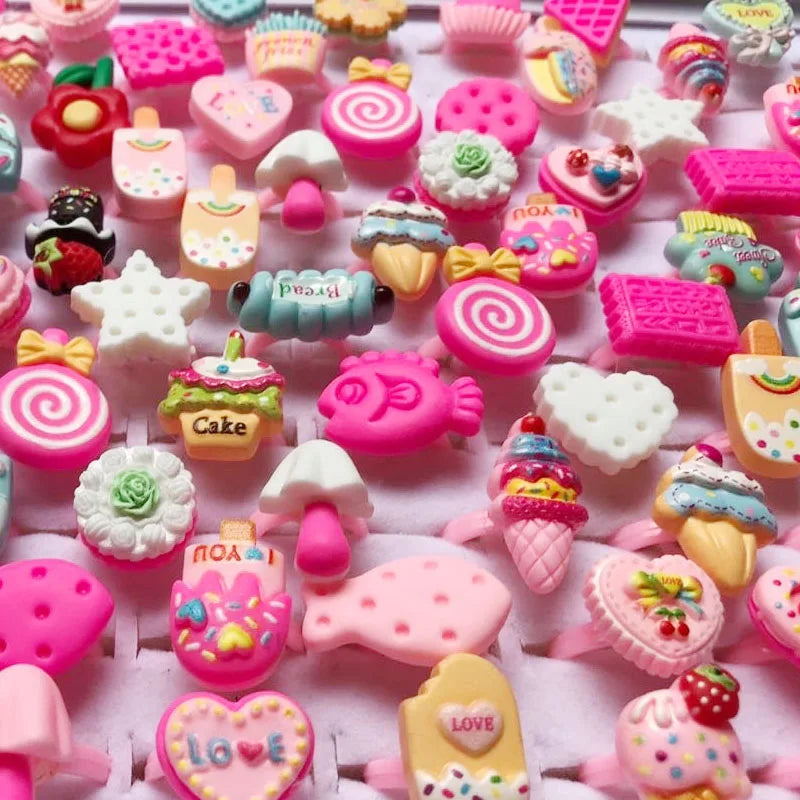 10pcs/lot Children's Cartoon Rings Candy Flower Animal Bow Shape Ring Set Mix Finger Jewellery Rings Kid Girls Toys Anillo