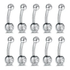 10pcs/lot Titanium CZ Crystal Belly Button Ring Navel Bar Piercing 6/8/10/12mm Belly Nombril Piercing Sexy Jewelry for Women 14G