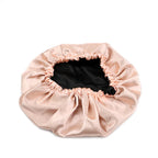 Adjustable Double Layer Satin Bonnet Nightcap Doubleside Women Round Shower Caps Night Sleep Polyester Hat Solid Black Lining