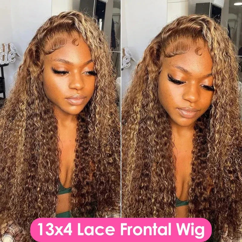 13x6 Highlight Wig Human Hair Deep Wave 40 Inch HD Lace Front Human Hair Wig 200 Density 4/27 Ombre Brown Blonde Lace Front Wigs