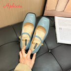 Aphixta Low Heels Mary Janes Square Heels Patent Leather Pumps Shoes Woman Classics Dress Official Pumps Party Plus Size 43