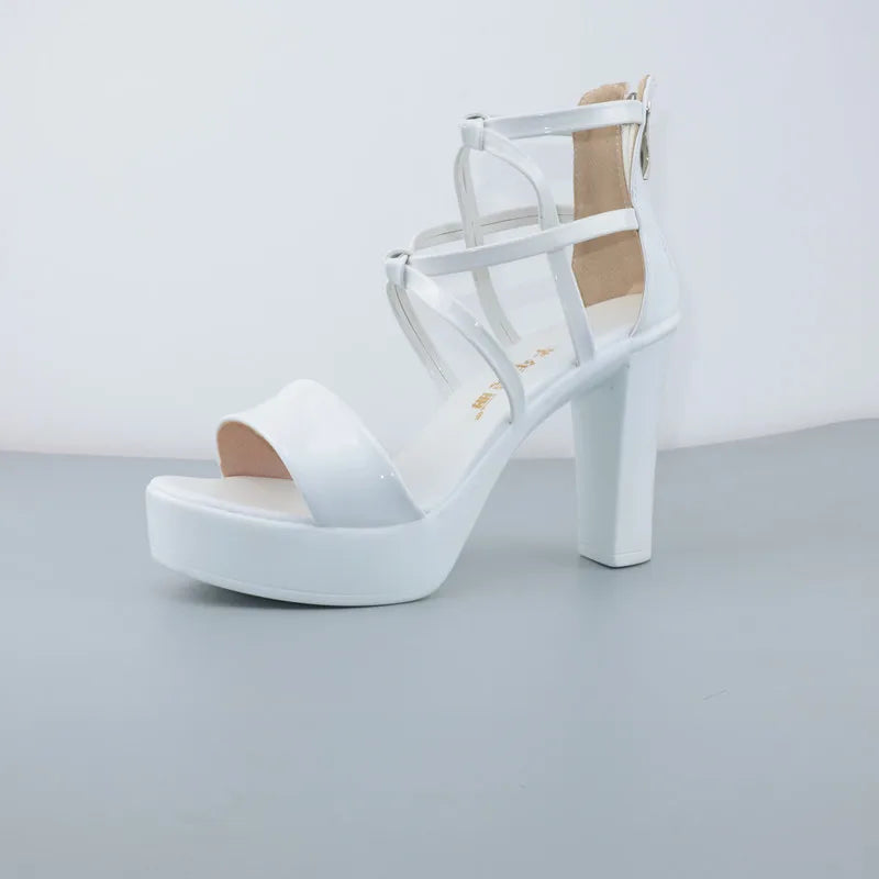 Big Size 32-43 Block Heel Platform Sandals Women Wedding Shoes 2025 Summer High Heels Gladiator Sandals Patent Leather Sandals