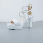 Big Size 32-43 Block Heel Platform Sandals Women Wedding Shoes 2025 Summer High Heels Gladiator Sandals Patent Leather Sandals