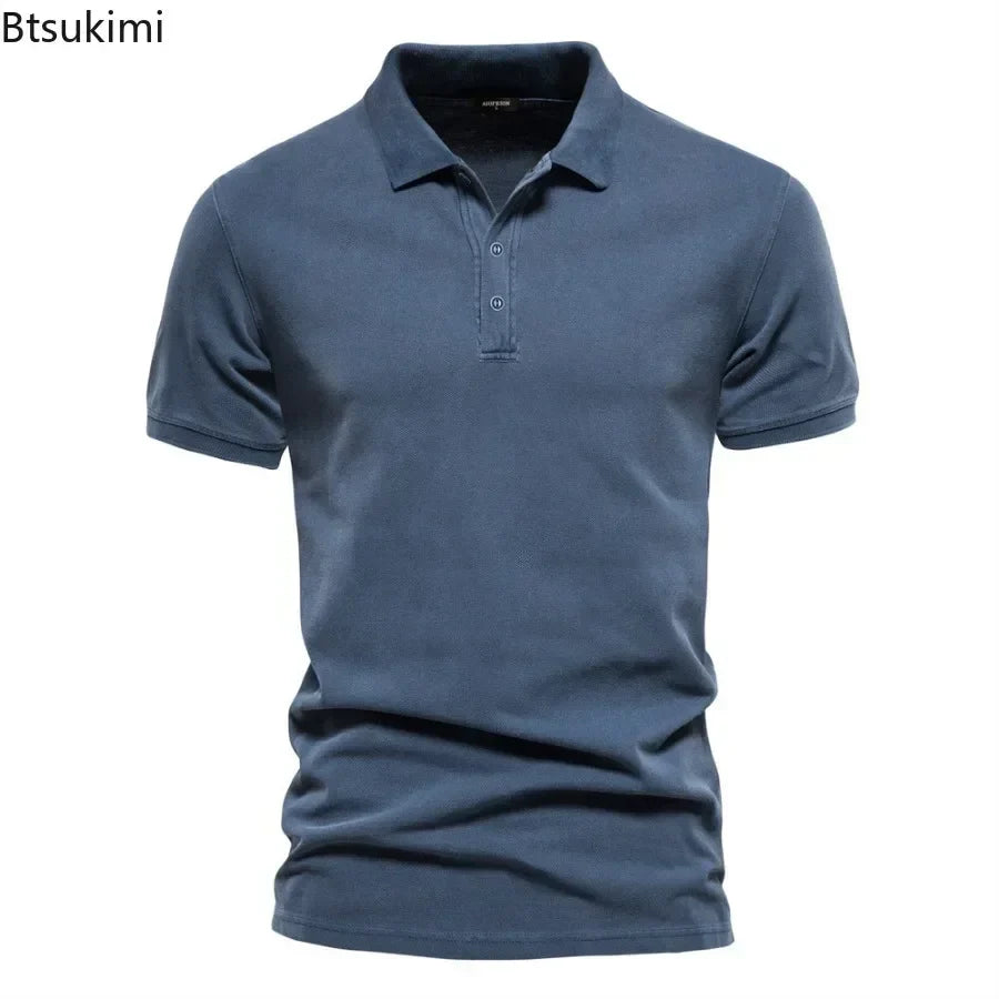 2025 Men's Slim Fit Cotton Polo Shirt - Stylish Lapel Design for Casual & Business Golf Wear