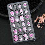 24Pcs Children Cartoon Nail Tips Colorful Cute Rabbit Pink Stars 6-14 Years old Girl Fake Nail With Jelly Glue Kids False Nail