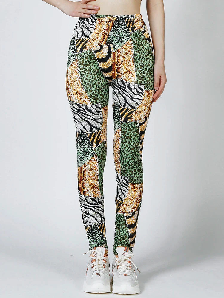 CUHAKCI Female Fitness Leggings Women Print Plaid Leggings Lady Sexy Slim Pencil Pants Push Up Elastic Waist Trousers