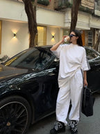 American Street-bombing Leisure Sportswear Suit Female Summer Student Loose Versatile Short-sleeved Trousers Two-piece Suit Tide