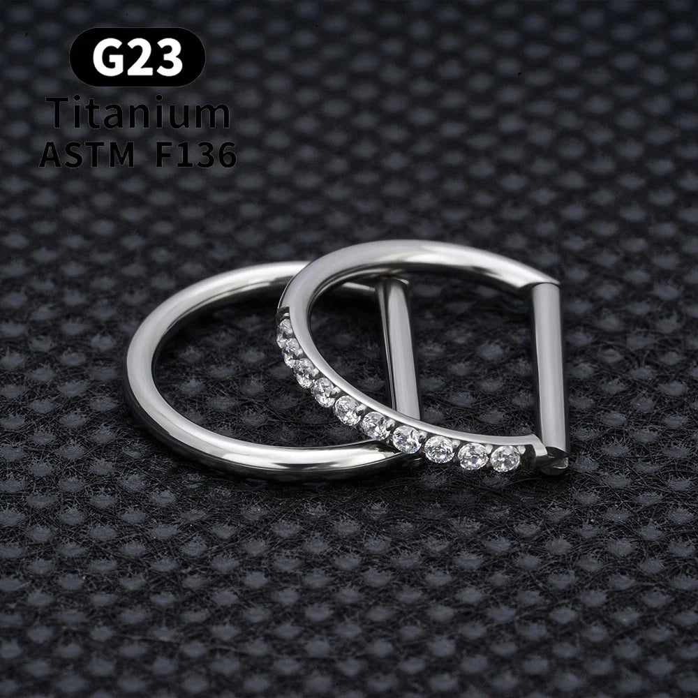 1/10PCS F136 G23 Titanium Piercing Nose Ring D Shape Hinged Segment CZ 16G Clicke Cartilage Tragus Helix Earrings Body Jewelry