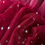 2025 Red Christmas Dress for Baby Girls Winter Long Sleeve Mesh Dresses for 3-8Yrs Kid Star Sequin Birthday Party Princess Dress