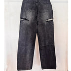 Dave&Di Summer British High Street Retro Loose Jeans With High Waist Wide Legs Broken Jeans For Women Boyfriend Style Mom Jeans