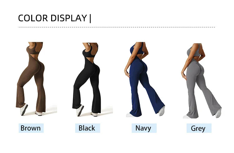 2025 Summer New Women's Sexy Hottie Style Backless One-piece Suit Sports Fitness Yoga Pullover One-piece Suit Flared Pants