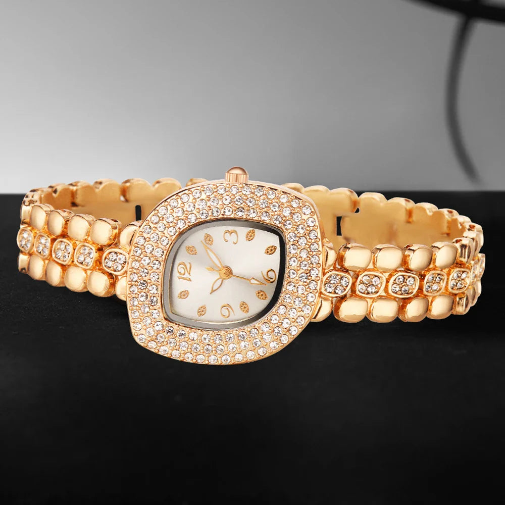 5PCS Fashion Women Watch Set Luxury Trendy Leaf Element Quartz Watch Necklace Earrings Set Suitable for Daily Clothing Matching