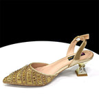 2025 Luxurious Italian Women's Party Shoes & Bag Set â€?Elegant Golden Rhinestone Spring/Summer Sandals with Pointed High Heels f