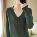 100% Cotton Line Long Sleeve V-Neck Knitted Cardigan Women Loose Short Solid Color Simple Sun Protection SMY K61