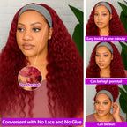 200% Density Headband Reddish Brown Wig Human Hair Ginger Deep Wave Burgundy 99J Curly Water Wave Glueless Wigs Clearance Sale