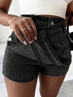 2023 Women Fashion Denim Mini Skort Rave Street Wrap Stretch Irregular A-Line Skinny Cargo Jean Shorts Mujer