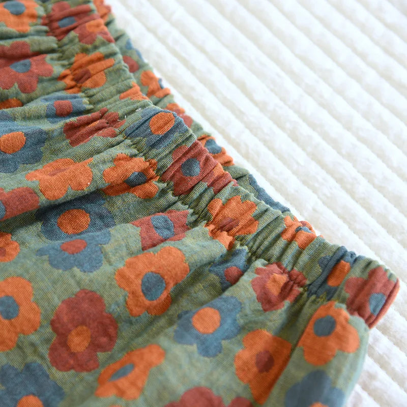 2025 New Spring/Summer Pajamas Three Piece Set Thin 100%Cotton Crepe Ladies Short Sleeves+Shorts+Pants Flip Collar Home Suit Set