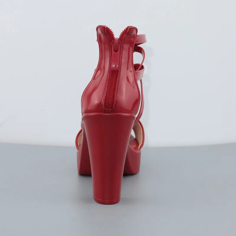 Big Size 32-43 Block Heel Platform Sandals Women Wedding Shoes 2025 Summer High Heels Gladiator Sandals Patent Leather Sandals