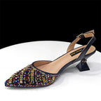 2025 Luxurious Italian Women's Party Shoes & Bag Set â€?Elegant Golden Rhinestone Spring/Summer Sandals with Pointed High Heels f