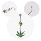 1/2pcs 316L Stainless Steel Leaf Belly Button Ring for Women, Green Maple Leaf Dangle Belly Barbell Navel Body Piercing Jewelry