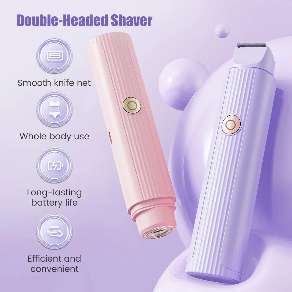 2025 New 2in1 Electric Razor for Women Painless Hair Removal Rechargeable Body Trimmer Underarm Mustache Epilator Shaver