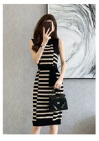 2025 Summer New Over-knee Long Temperament Slim Waist Vest Sleeveless Slim Striped Knitted Dress