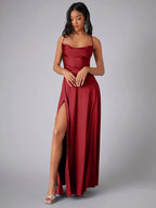 Backless Slimming Long Evening Dress Women Sexy V Neck Sleeveless Gown With Waist Tie For Formal Party Wedding Guest Maxi Dress